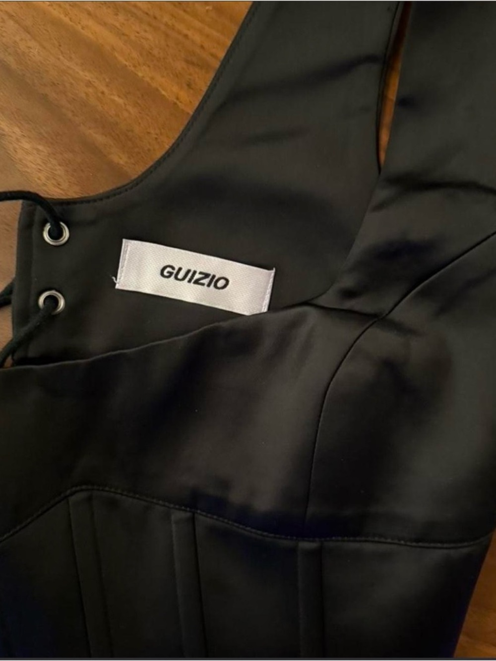 Guizio Black Satin Corset-Style Top